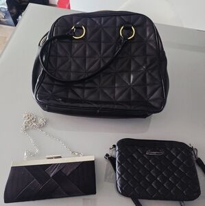 Bundel Lot Of 3 Elegant Black Quilted Handbag